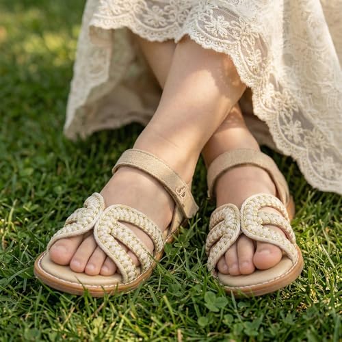 Image of Girls Gladiator Sandals with Adjustable Buckle Comfy Ankle Strappy Flat Shoes