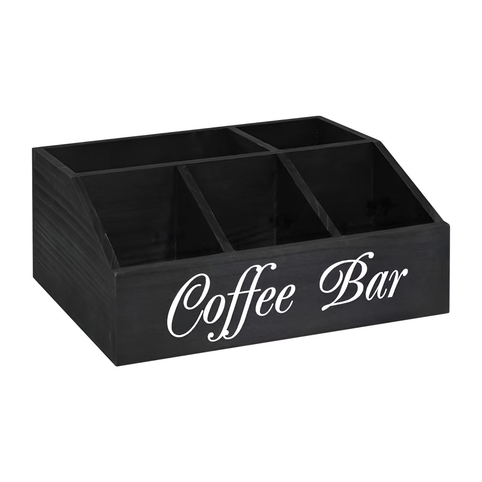 Étagère à café en bois | Organisateur de condiments de café | Plateau de rangement pour café | Panier de rangement pour dosettes de café avec séparateurs amovibles pour la maison, le bureau