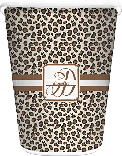 RNK Shops Personalized Leopard Print Waste Basket - Single Sided (White)