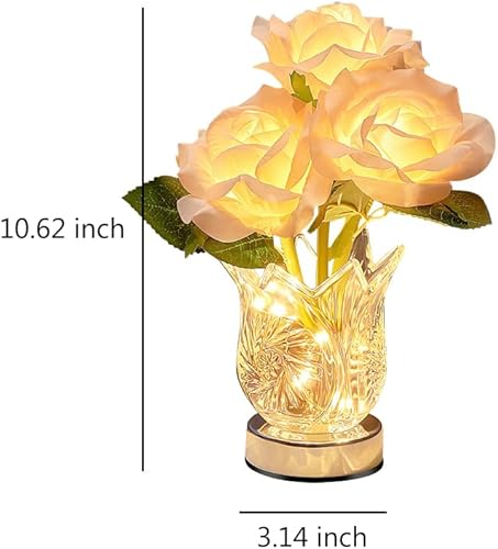Miniatura 5 de Lámpara de rosa artificial con jarrón de cristal, lámpara inalámbrica recargable con control táctil, lámpara de mesa regulable, lámpara de noche de