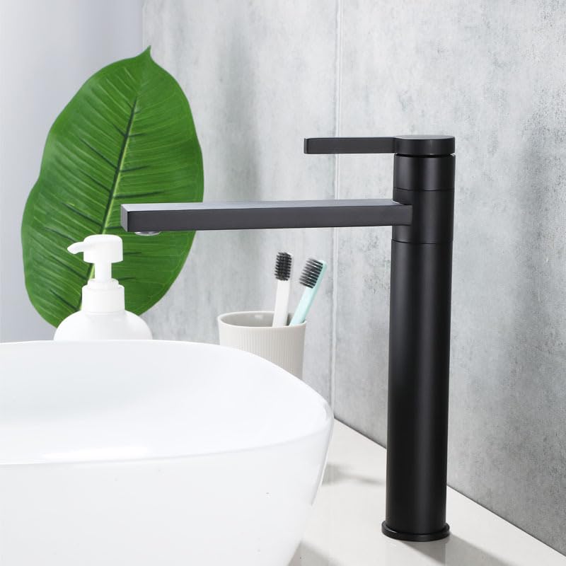 Mischbatterie Waschbecken Bad Einhebelmischer Bad 360° schwenkbarer Wasserhahn Bad Waschtischarmatur Hoch, Schwarz