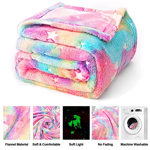 TEHALK Personalized Unicorn Blanket for Girls, Glow in The Dark, Kids Throw Blanket, 30"x40", Pink
