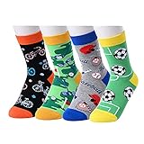 HAPPYPOP Boys Crazy Funny Sports Themed Cotton Crew Socks, 4 Pack Gift Set