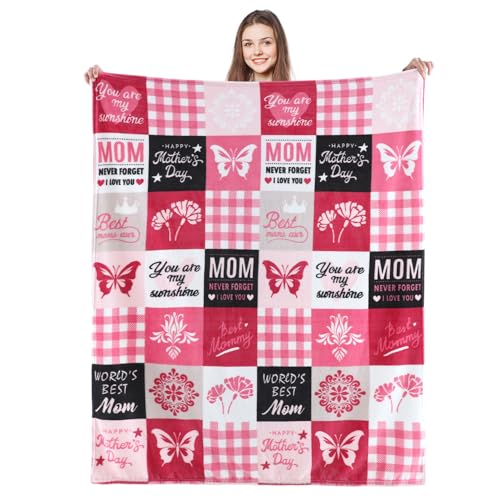 SOCHOW Giftable Throw Blanket for Mom, Super Soft and Cozy Gift for Birthday, Mother's Day from Daughter Son, Best Mom Ever Present Blanket, 50 x 60 inches, Pink