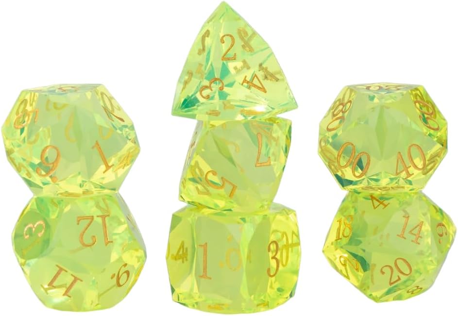 Resin DND Dice Set, 7 Pieces Handmade Sharp Edge Polyhedral Dice for Role Playing Game, Dice Accessory for D&D RPG Players and Starters d4 d6 d8 d10 d12 d20 with Gift Box (Yellow)