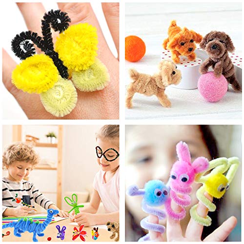 VICOVI 200 PCS Pipe Cleaners Craft in 10 Colors Chenille Stems with 20 Pom Poms & 60 Wiggle Eyes for DIY Art Creative Crafts Decorations School Projects (6 mm x 12 Inch) Fun DIY Art