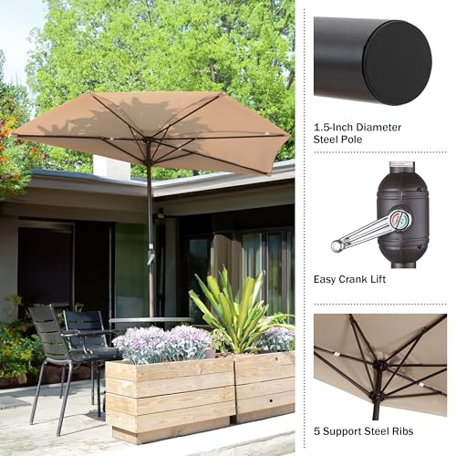 Image of Half Umbrella Outdoor Patio Shade - 9 ft Patio Umbrella with Easy Crank - Small Canopy for Balcony, Table, or Deck by Pure Garden (Beige)