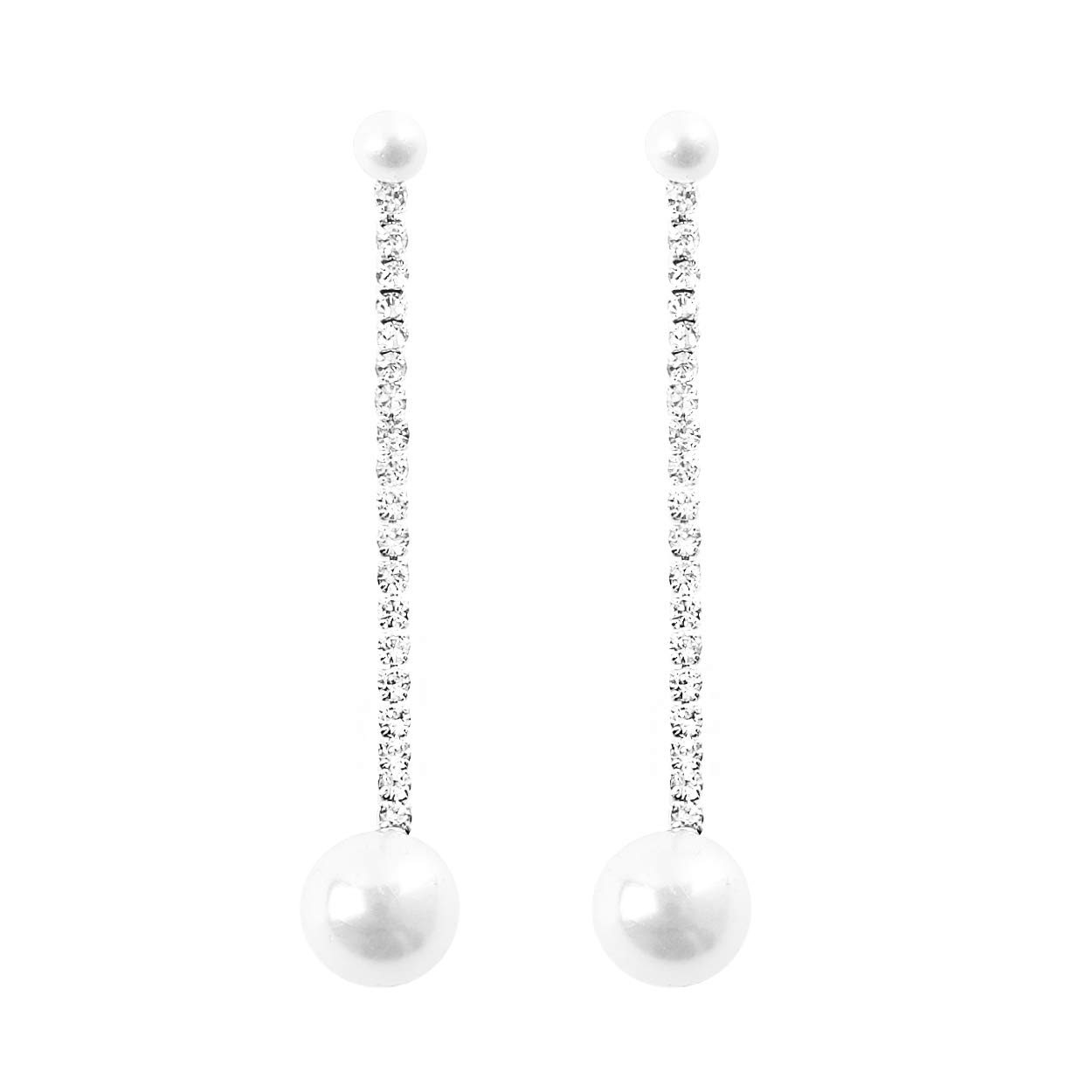 Rosemarie CollectionsRosemarie Collections Women's Vertical Crystal Rhinestone Bar With Simulated Pearls On Hypoallergenic Post Back Earrings