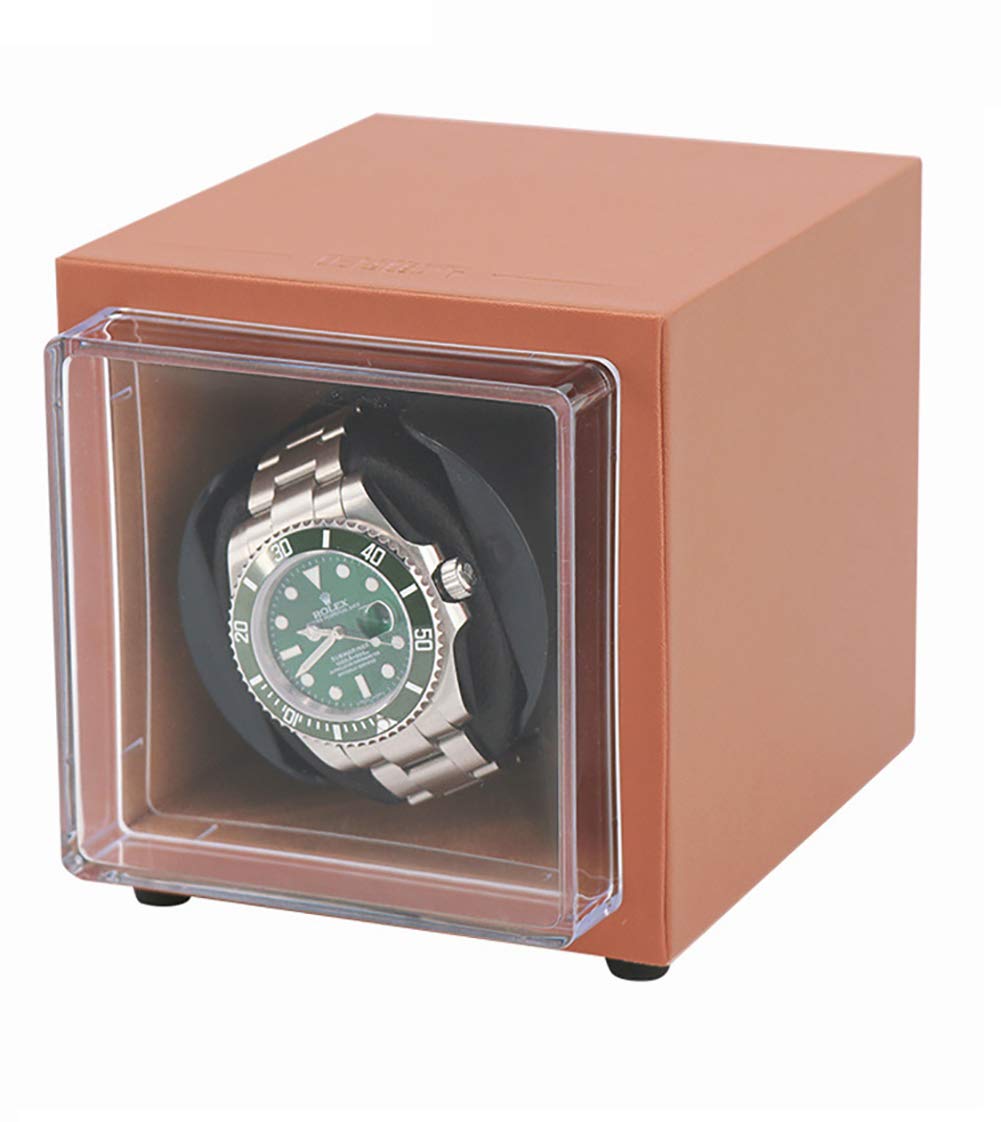 LOKKG Watch Winder for Automatic Mechanical Watches or Rolex, Mini portable Watch Winder AC or Battery Powered Super Quiet Japanese Motor, Orange
