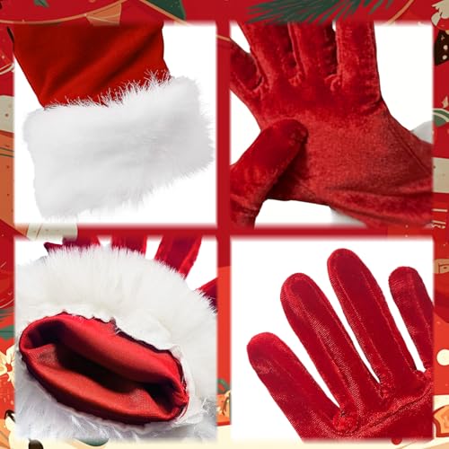 Women Red Long Velvet Gloves with White Furry Cuff Elbow Length Finger Gloves Christmas Santa Party Costume3