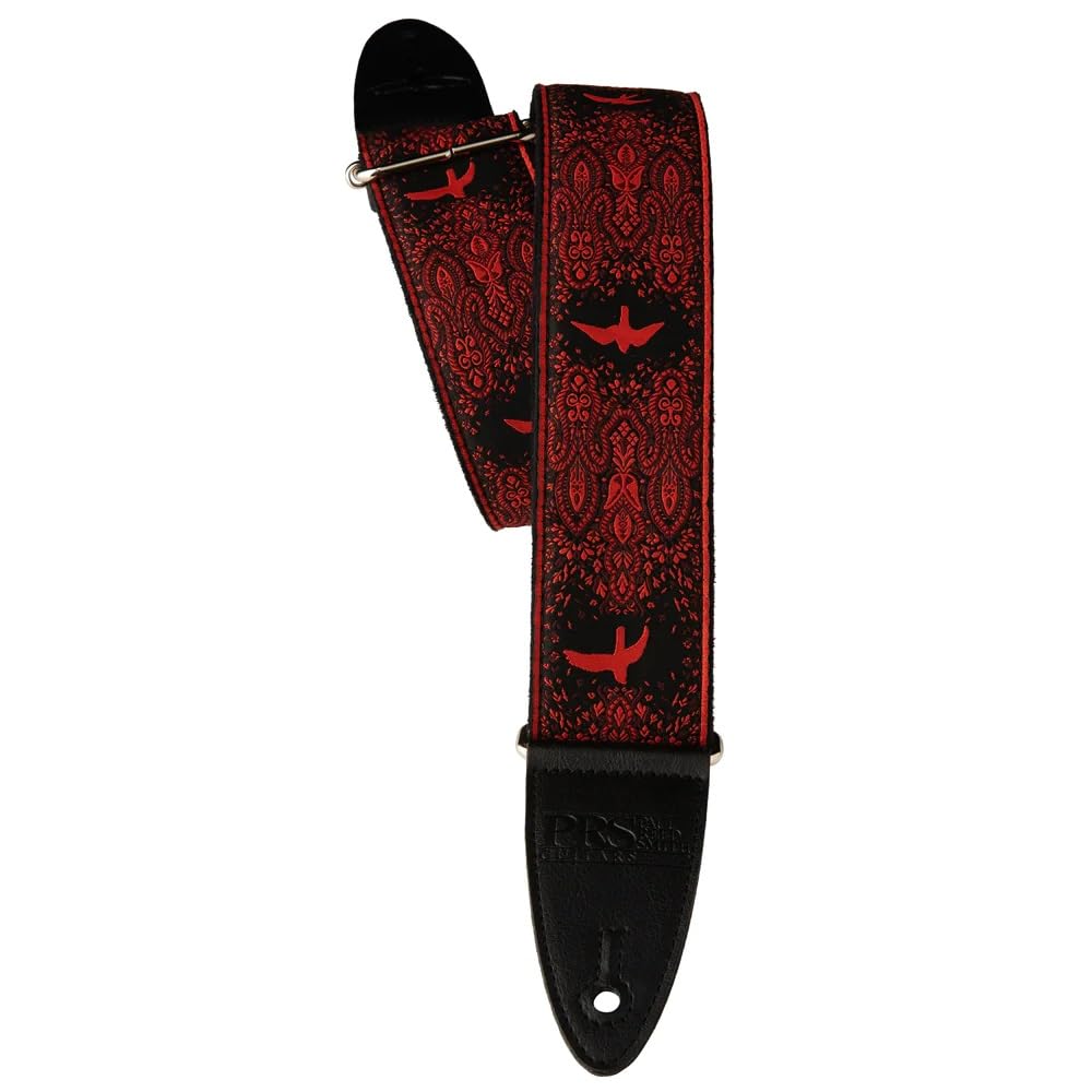 PRS 2" Guitar Strap, Custom Jacquard Birds Fleur, Red