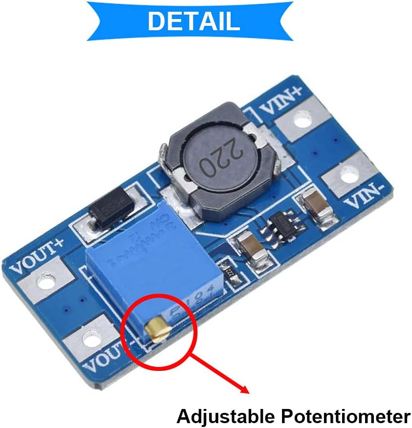 Буйны план view of the adjustable potentiometer on the Youmile DR-YM-187A-1 Boost Converter Module
