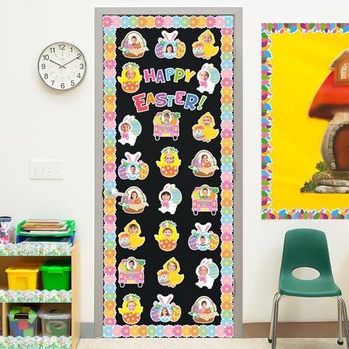 Image of 36 Pcs Easter Egg Cutouts Spring Chick Bunny Cutouts with Photo Space for DIY Craft Easter Bulletin Board Spring Classroom Party Wall Decoration (Easter Egg)