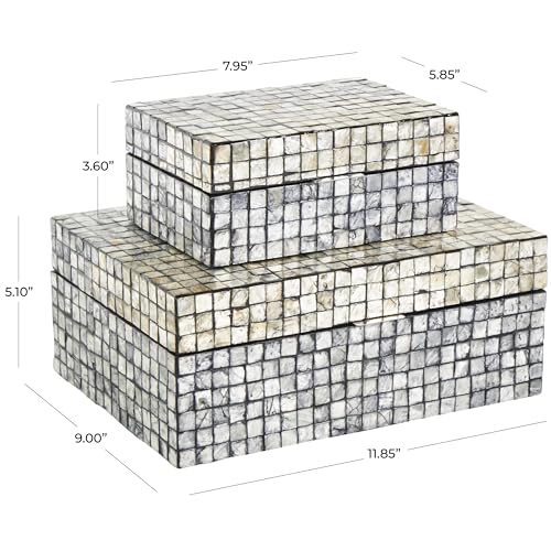 Deco 79 085447 Mother Of Pearl Shell Geometric Handmade Decorative Box Square Mosaic Storage Decorative Keepsake Box thumb #2
