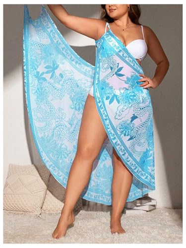 Verdusa Women's Plus Size Sarong Wraps Floral Bathing Suit Cover Up Asymmetrical Sleeveless Dress2