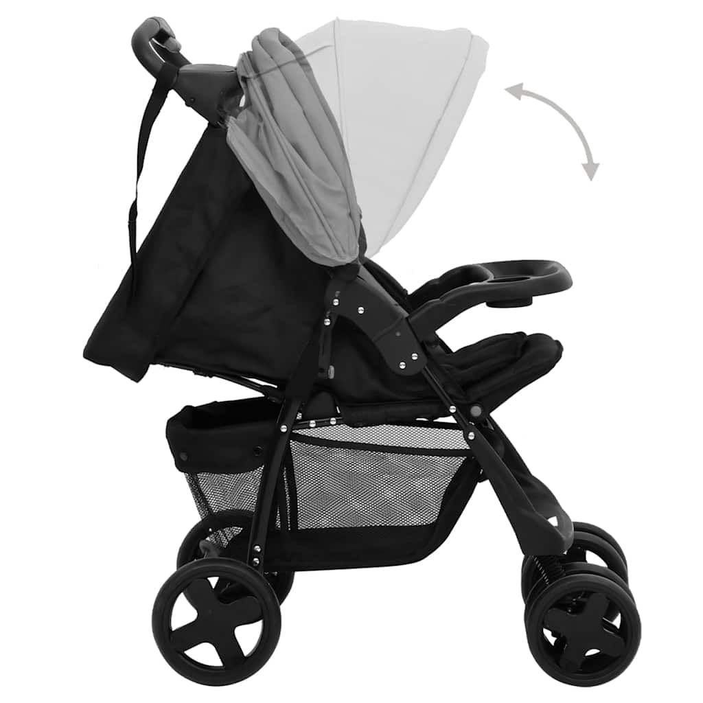 Cochecito 3 en 1 con diseño plegable en color gris claro y negro, acero ligero, plegable, para ciudad y viaje, incluye capazo, toldo, función reclinable y protector de lluvia