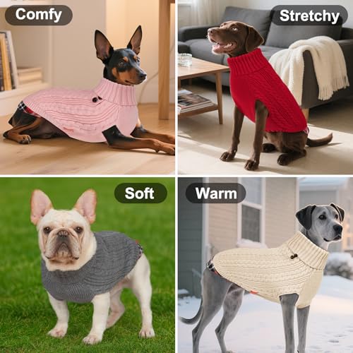 KYEESE Dog Sweater Soft Pullover Dog Sweaters for Small Dogs Male Warm Turtleneck Small Dogs Sweater with Gingham Patchwork Stretchy Knitwear Cat Clothes Comfy Pet Coat for Fall Winter Cold Weather - Image 4