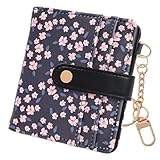 COOKOOKY Deep Blue Pink Flowers Wallet Women, Rfid Blocking Womens Wallet with Credit Card Holder, PU Leather Bifold Cash Zipper Coin Pocket ID Window for Women Teen Girls