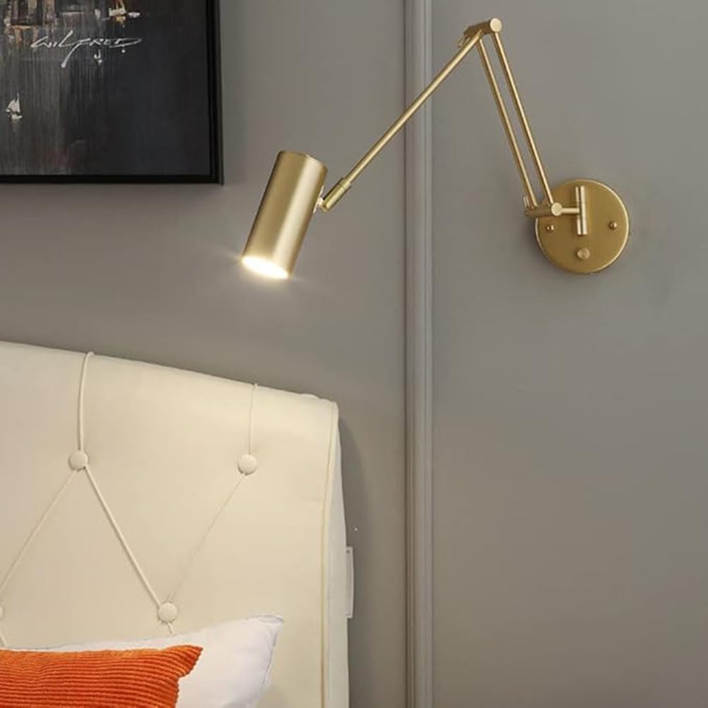 LED-Indoor-Wandlampe mit Schalter Wandleuchte Verstellbarer Schwenkarm 3000k-6000k Nacht Lampe Wand Leselampe Moderne Goldwandbeleuchtung für Schlafzimmer Wohnzimmerstudium