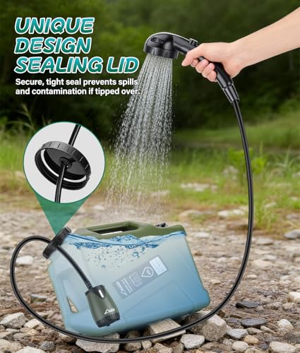 Ducha portátil para camping con garrafa de agua de 5 galones, kit de ducha recargable WADEO 6000mAh para actividades al aire libre, bomba impermeable IPX8, cabezal de ducha con 5 modos, fácil de almacenar para senderismo y playa miniatura 3