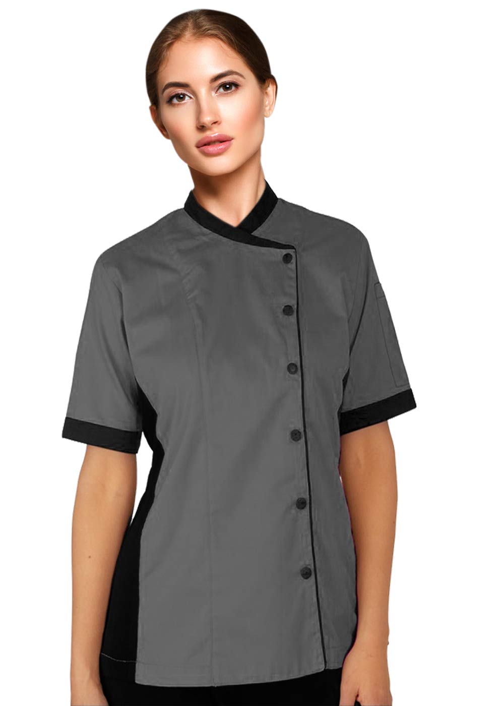 Short Sleeves Women's Ladies Side Mesh Panel Chef Coat By Uniformates (Grey, XL (For Bust 40-41))