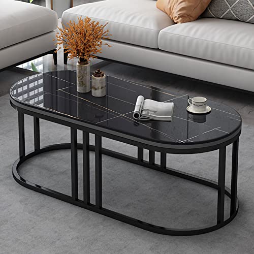 YCWZKJ Mesa de Centro Ovalada Moderna nórdica, Mesa de Centro de mármol sintético para el hogar con Marco de Metal Industrial, Mesa de té de Pizarra de 39 Pulgadas de Piedra sinterizada p