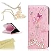 Mavis's Diary 3D Bling Crystal Butterfly Lingers Over Flower PU Leather Wallet Folio Case Cover for Iphone 6 Plus Bundle with Dust Plug & Soft Clean Cloth - Pink