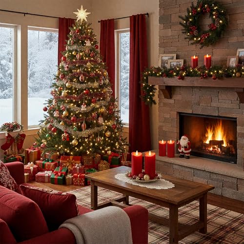 Image of Raycare 8 inchx3 inch Outdoor Waterproof Flameless Candles with Remote and Timer, Battery Operated LED Electric Fake Pillar Candle for Valentine's Day, Home, Wedding Decor, Red, Set of 2