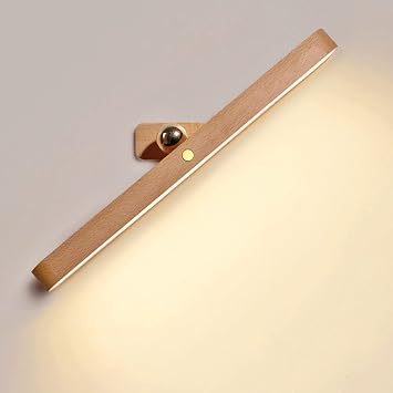 USB Rechargeable Mirror Light LED Wood Makeup Lamp, Portable Vanity Lamps Night Light Bar with Touch Sensor, Magnetic Attraction Safe Sconces for Hallway, Kitchen, Bedroom