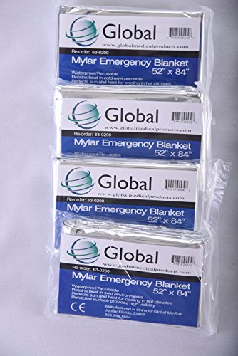 Global Medical Sales Supply Emergency Mylar Thermal Blanket | Survival Space Fire Blanket for Outdoor Adventures, Marathons, First Aid | Waterproof & Windproof | Ideal for Camping & Hiking
