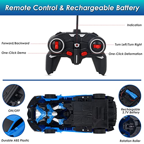 Kizeefun Remote Control Car, Rechargeable Transformable Remote Control Car For Boys And Girls With Flashing Lights And 360°Rotation, 1:18 Rc Stunt Car For Kids Included 2 Rechargeable Batteries #TOP4