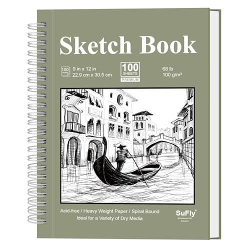 9 x 12 Sketchbook 68lb/100gsm Sketch Pad 100 Sheets Spiral Bound Acid Free Drawing Paper with Hard Cover Art Paper for Drawing and Painting for Graphite Pencil Charcoal Pastels for Kids & Adults