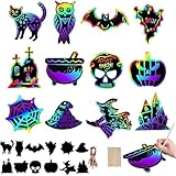 Lot de 39 décorations d'Halloween à gratter pour enfants, papier à gratter, citrouilles magiques arc-en-ciel pour enfants, loisirs créatifs, décoration d'Halloween