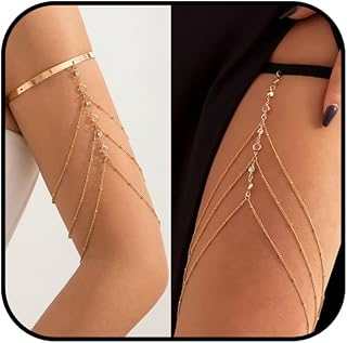 Gold Arm Cuff for Women Layered Crystal Tassel Upper Arm Cuff Multi-layered Bikini Rhinestone Armlet Adjustable Stackable Minimalist Armband Summer Beach Jewelry