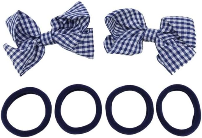 Gingham Hair Accessories for School Alice Band Slim Headband Scrunchy Clips (Navy Gingham School Hair Set Bow Clip Grips Concord Plain Ponio Ponios Bobbles)