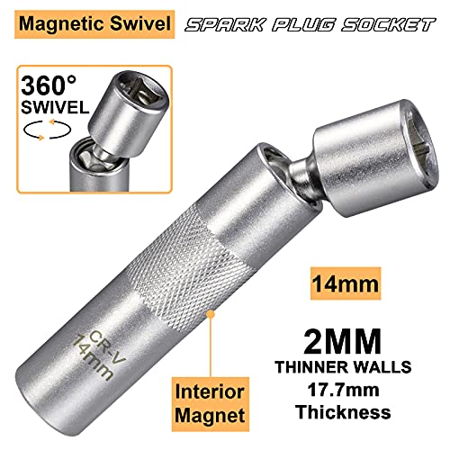 Eastyard 14Mm Thin Wall Magnetic Swivel Spark Plug Socket - 3/8-Inch Drive 12-Point Spark Plug Socket Removal Tool Fits Bmw Mini And More #TOP2