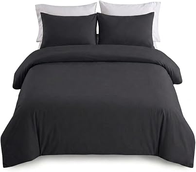 IR Imperial Rooms Double Duvet Cover Set Brushed Microfiber Plain Bedding Charcoal Bed Set with Pillow Cases Ultra Soft Button Closure Quilt Cover 200 x 200 cm