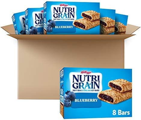 Nutri-Grain Soft Baked Breakfast Bars, Made with Whole Grains, Kids Snacks, Blueberry (6 Boxes, 48 Bars)