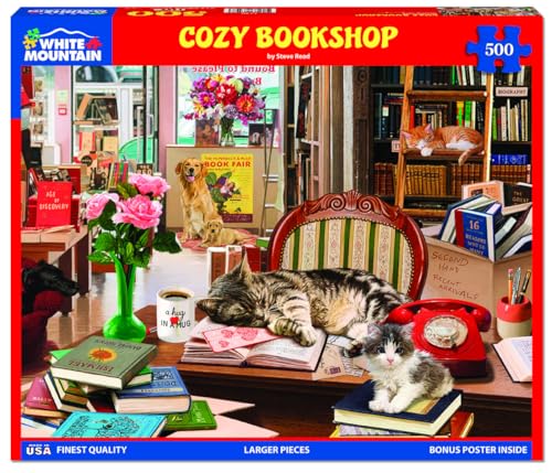 Puzzle White Mountain 500 piezas Cats & Dog Book Gift, Cozy Bookshop | Piezas Grandes, Regalo para Adultos y Familia, 18"x24" miniatura 2