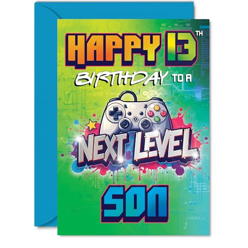 13th Birthday Cards For Son - Next Level - Happy Birthday Card for 13 Year Old Boy Brother Son Grandson Nephew, A5 Bday Greeting Cards