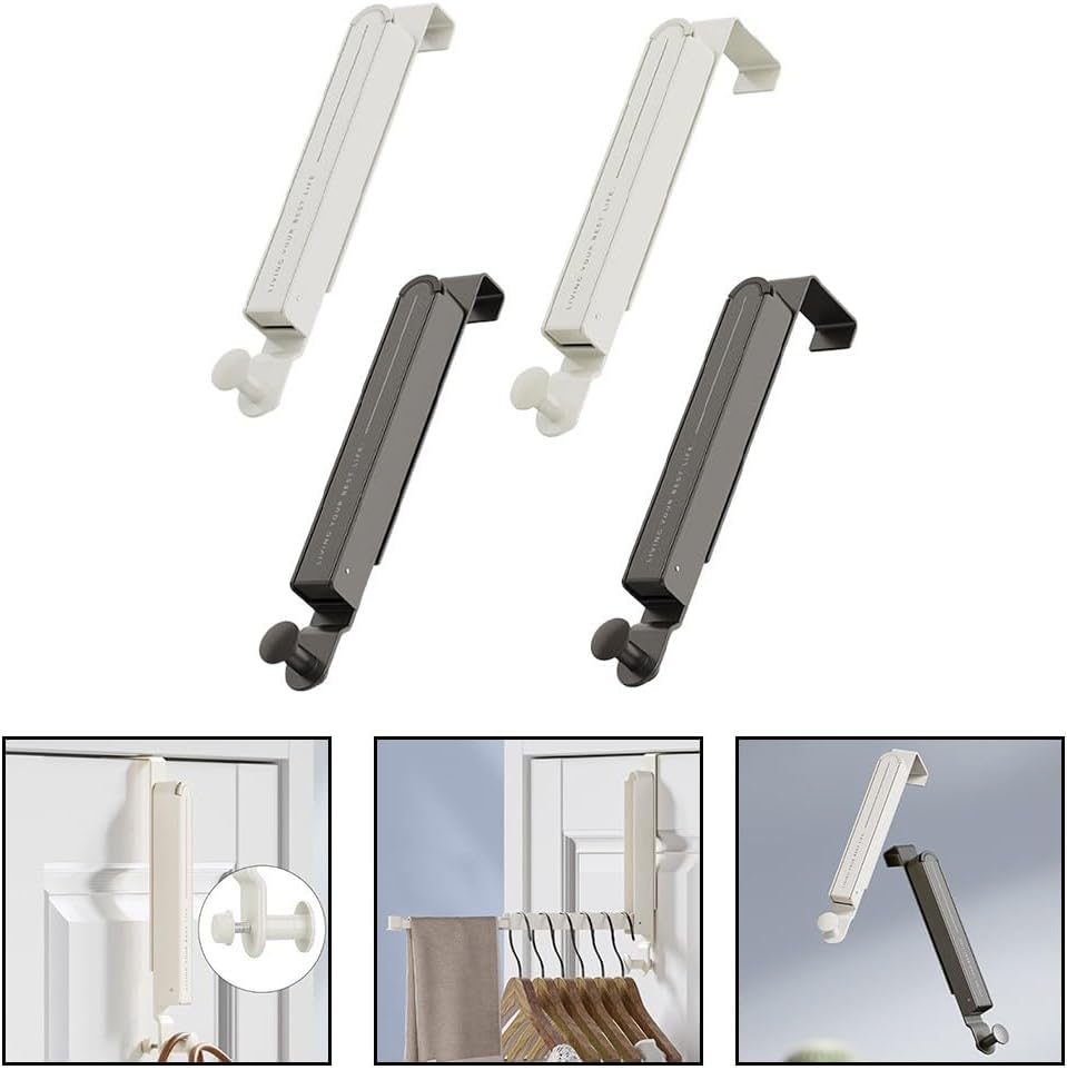 Foldable Door Hook Towels, Robes & – No-Drill Space-Saving Aluminum Alloy Wall-Mounted Hanging Rack, Compact Portable Clothes Drying Hook, White/Grey(Grey-2cm)