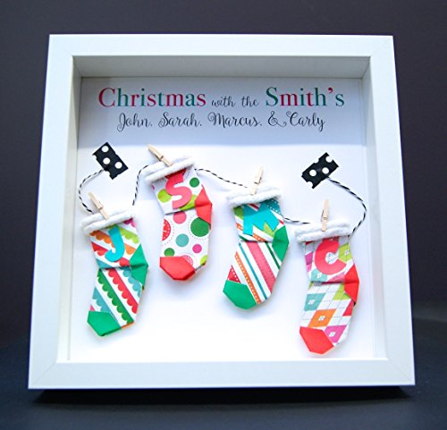 Generic Personalized Family Christmas Gift Paper Origami Stockings With Names And Initials Shadowbox Frame Custom Wall Art Gift thumb #1