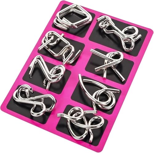 Image of 8pcs Metal Wire Puzzle Set - Problem Solving and Mind Exercise Educational Fidget Toys, Assorted Disentanglement Puzzles for Gifts, Party, Prizes - Brain Teaser IQ Test (B)