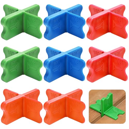 8 Pcs Deck Spacers, 4 Sizes (1/16", 1/8", 3/16", 1/4") Deck Board Spacing Tool with Screw Guides, Multi-Color Gap Gauge for Uniform Decking, Fits Pressure Treated, Composite, PVC & Hardwood