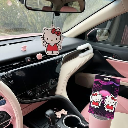 Image of PumpCar 2 pieces double-sided Hello Kitty hanging cartoon vanilla-scented funny car air freshener Cool hanging for rearview mirror Car Interior Accessories Gifts Kawaii Cute Fans Pink Truck SUV Home