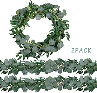 Trimgrace 2 Pack 6.5 Feet Artificial Silver Dollar Eucalyptus Leaves Garland with Willow
