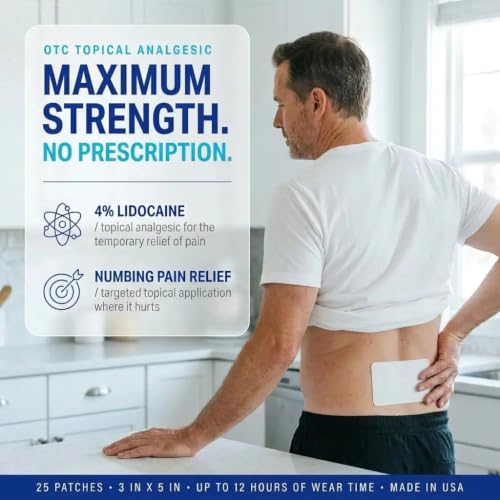Image of AI Patch 4% Lidocaine Pain Relief Patches, 25 Count, 3 x 5 Inches