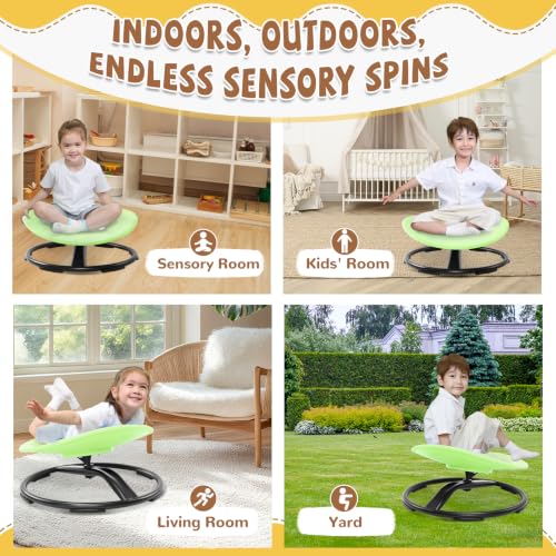 Image of Zhenx Spinning Chair for Autistic Kids (Ages 3-18) - 220lbs Capacity Sensory Swivel Seat - Sensory Toy for Teens with ADHD /Autism - Sit & Spin Calming Gift to Improve Focus & Body Balance (Green)