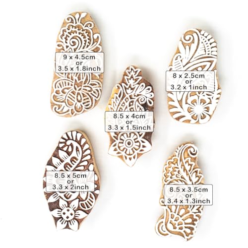 Wooden Stamp Block, Printing Stamp Design Set | Block for Printing Saree Border | Dresses, Craft Card Making, Scrapbook, Clay Pottery (Set of 5) Hashcart®