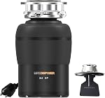 Garbage Disposal 1 HP Ultra Quiet Intelligent Auto-Reverse Function Continuous Feed Food Waste Disposer with Power Cord Easy Install, AC Motor Stainless Steel Grind 1 Horsepower (MAX-6)